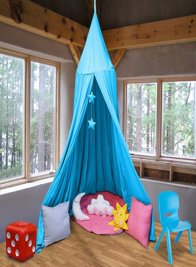 Next Day Art Hanging Canopy Play Tent Without Mat for Kids and Adults Portable Foldable Pom Pom Hanging Mosquito for Girl and Boy Tent House Indoor and Outdoor- Sky Blue - Image 3